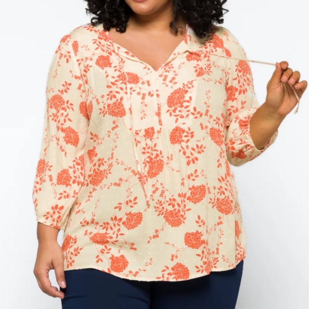 Papermoon Cream Floral Blouse with Orange Print
